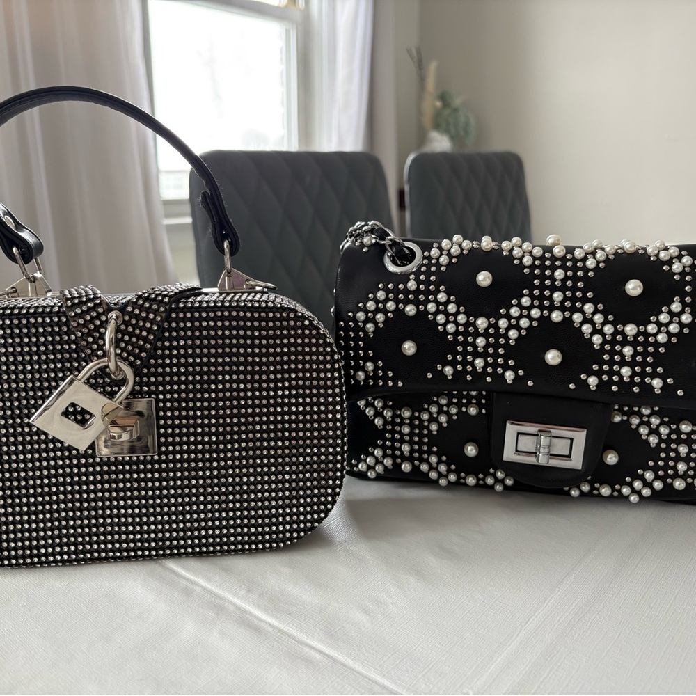 Elegant Black and Silver Women's Handbag Set